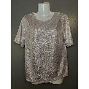 Monteau Shirt Womens Medium Rose Gold Metallic Sequin Short Sleeve Top Blouse